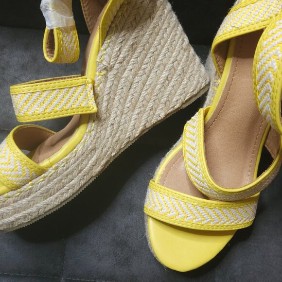 Bella Marie Yellow Espadrille Wedge Sandals | Strappy Braided Detail | Size 8 - Picture 5 of 5